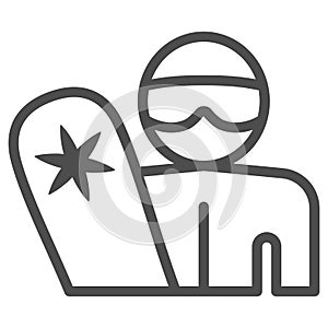 Snowboarder with snowboard line icon, Winter sports concept, Man with snowboard sign on white background, silhouette of