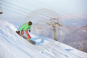 Snowboarder snowboarding riding downhill sheregesh