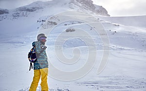 Snowboarder in snowy mountain.Winter sport lifestyle