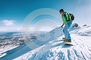 Snowboarder stay on the mountain top, Tatranska Lomnica, Slovakia