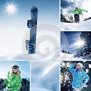 Snowboarder theme collage composed