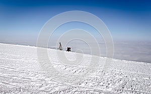 Snowboarders climb the highest mountain in Ukraine