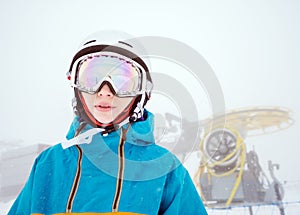 Snowboarders in mountains on winter resort