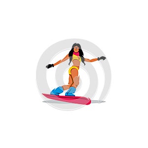 Snowboarding bikini girl. Vector Illustration