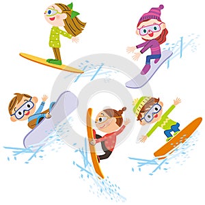 Snowboarding children