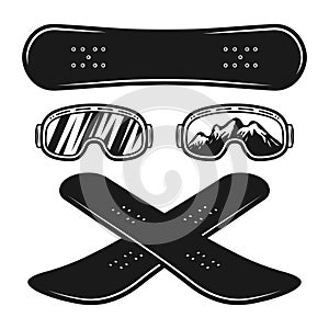 Snowboarding equipment set of vector objects