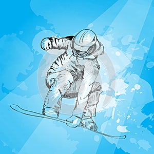 Snowboarding. Hand drawn illustration