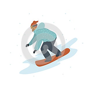 Snowboarding man downhill isolated vector illustration