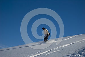 Snowboarding on powder snow stock photo