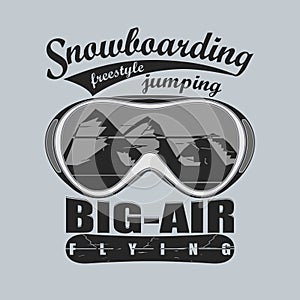 Snowboarding winter sport emblem, T-shirt - vector