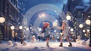 Snowbound Symphony: Anime Euphoria in Winter Glow. AI generate