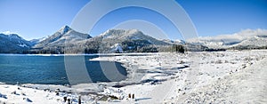 Snowcap Mountain Of The Cascade Mountain Range and Keechelus Lake On A Nice Sunny Winter, Snoqualmie Pass, Washington, USA