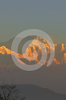 snowcapped himalaya mountains, mount kangchenjunga, the world 3rd highest peak\'s beautiful view during sunrise