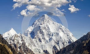 Snowcapped k2 peak, the second tallest mountain in the world