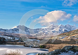 Snowcapped Mount Snowdon and Horseshoe from Capel Curig