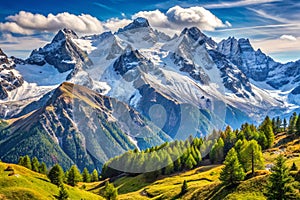 Snowcapped mountain ridge leading the view to the scenic high mountain peaks in the background. Location: Italian Alps, Piedmont, photo