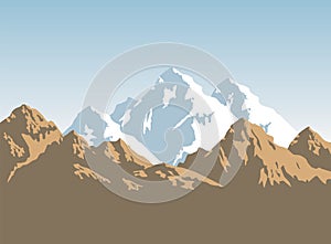 Snowcapped mountains and brown rocks - background