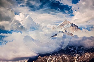 Snowcapped summit top of mountain in Himalayas