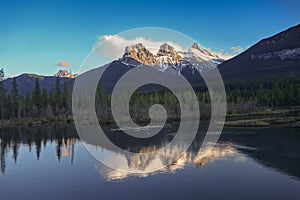 Snowcapped Three Sisters Mountains Canmore Alberta Canadian Rockies