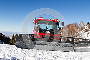 Snowcat in mountains of Kazakhstan in ski resort