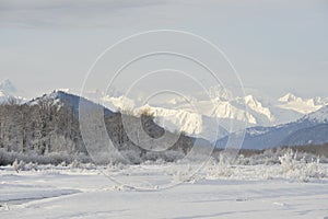 Snowcovered Mountains in Alaska. photo