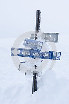 Snowcovered route sign photo