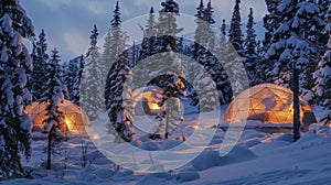 Snowcovered trees surround the Aurora Domes creating a serene and tranquil environment for a peaceful nights sleep. 2d