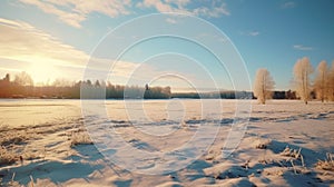 Snowcovered Winter Landscape In Rural Finland - Scenic Stock Photo