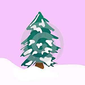 Snowcowered fir tree. Winter christmas tree.