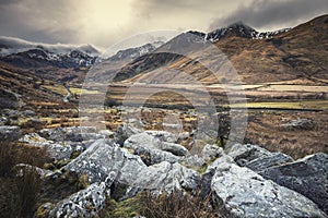 Snowdonia Mountains in Winter with Snowy Peaks