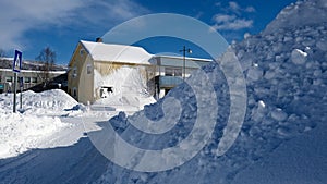 snowdrift on the street of a village in Norway