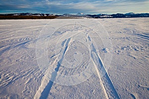 Snowdrift and tire tracks