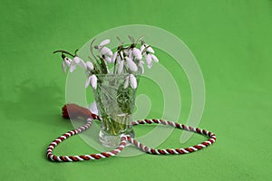 Snowdrops bouquet in crystal vase photo