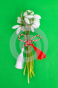 Snowdrops bouquet with spring cord photo