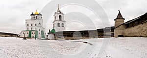 It snowed. It covers an ancient medieval fortress which stands on the banks of the river.