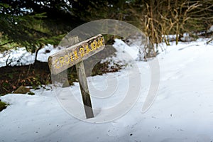 Snowed footpath to La Roche d Ajoux in Beaujolais