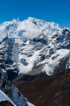 Snowed Mountain range scene viewed from Renjo pass