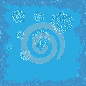 Snowfakes with frozen frame, winter motive greeting card blank