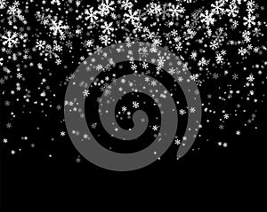 Snowfall on black background. Merry Christmas and Happy New Year pattern.