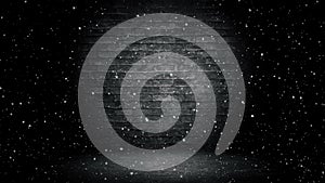 Snowfall on the brick wall background. Snowfalling concept