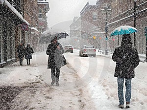 Snowfall on a city street