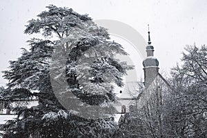 Snowfall in Eberbach Monastery