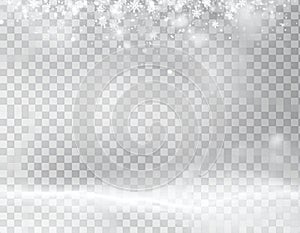 Snowfall Effect with Snowflakes on White Background