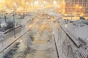 Snowfall on Independence square in Kiev