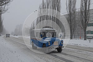 Snowfall in Kiev.