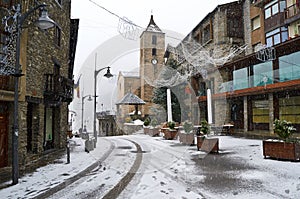 Snowfall in Ordino, Andorra