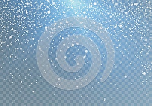 Snowfall pattern with blue shine. Falling snowflakes. Vector illustration Isolated on transparent background