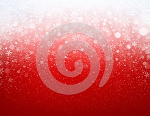 Snowfall on red Christmas background