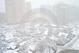 Snowfall in residential Kiev area