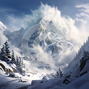 The Snowfall Scream - Breathtaking Mountainscape Engulfed in Avalanche